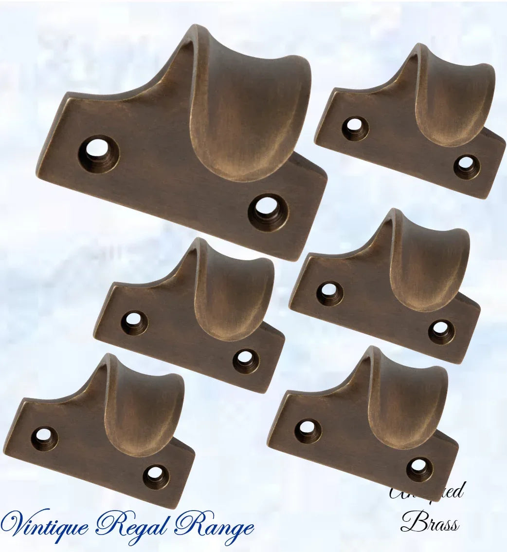 Regal ANTIQUED Brass Curved sash window lift 45mm x 38mm - Vintique Concepts