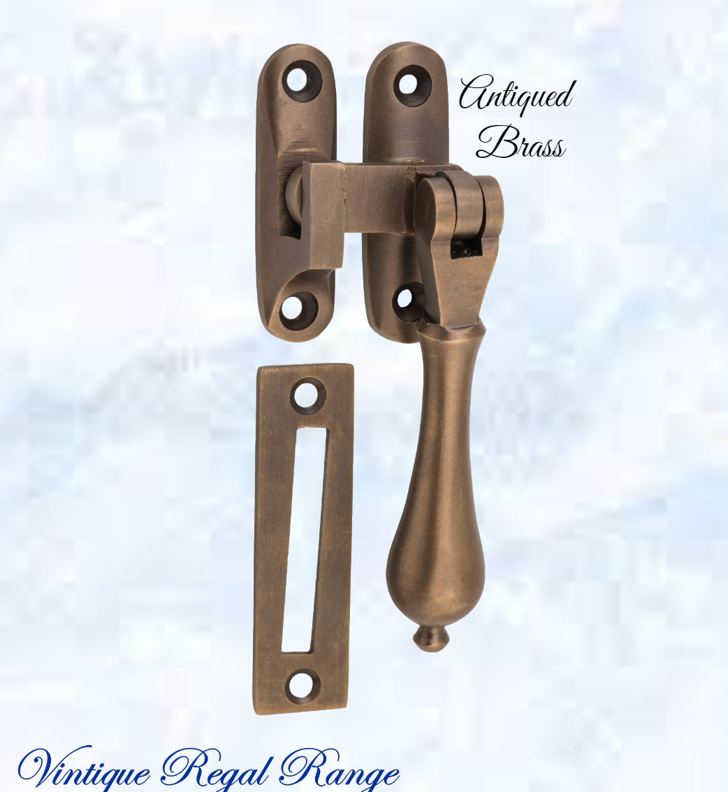 Antiqued brass teardrop window fastener 40 x 95mm-Vintique Concepts