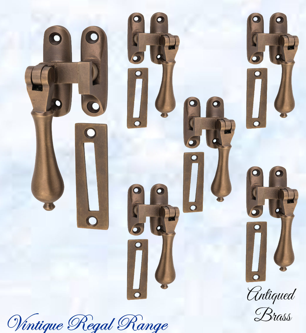 Antiqued brass teardrop window fastener 40 x 95mm-Vintique Concepts