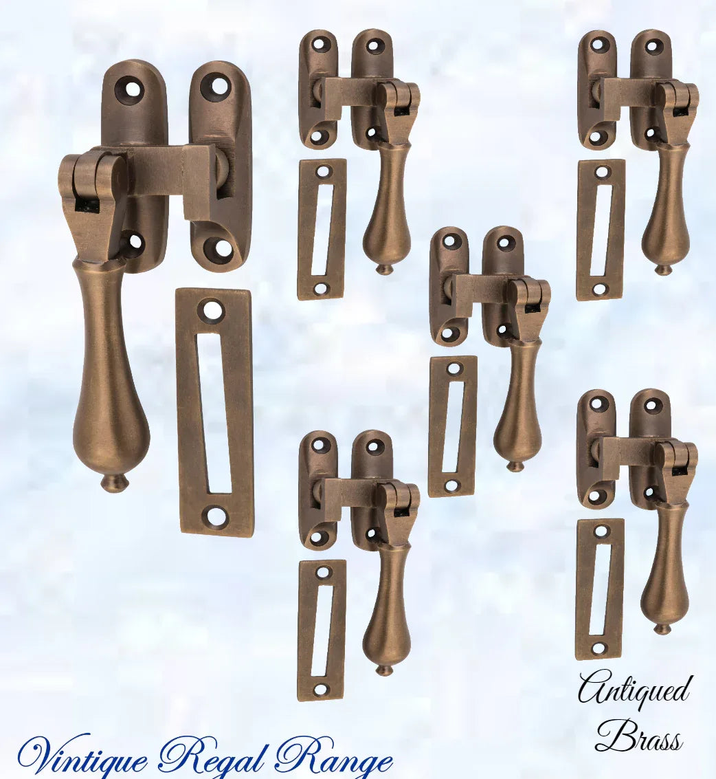 Antiqued brass teardrop window fastener 40 x 95mm - Vintique Concepts