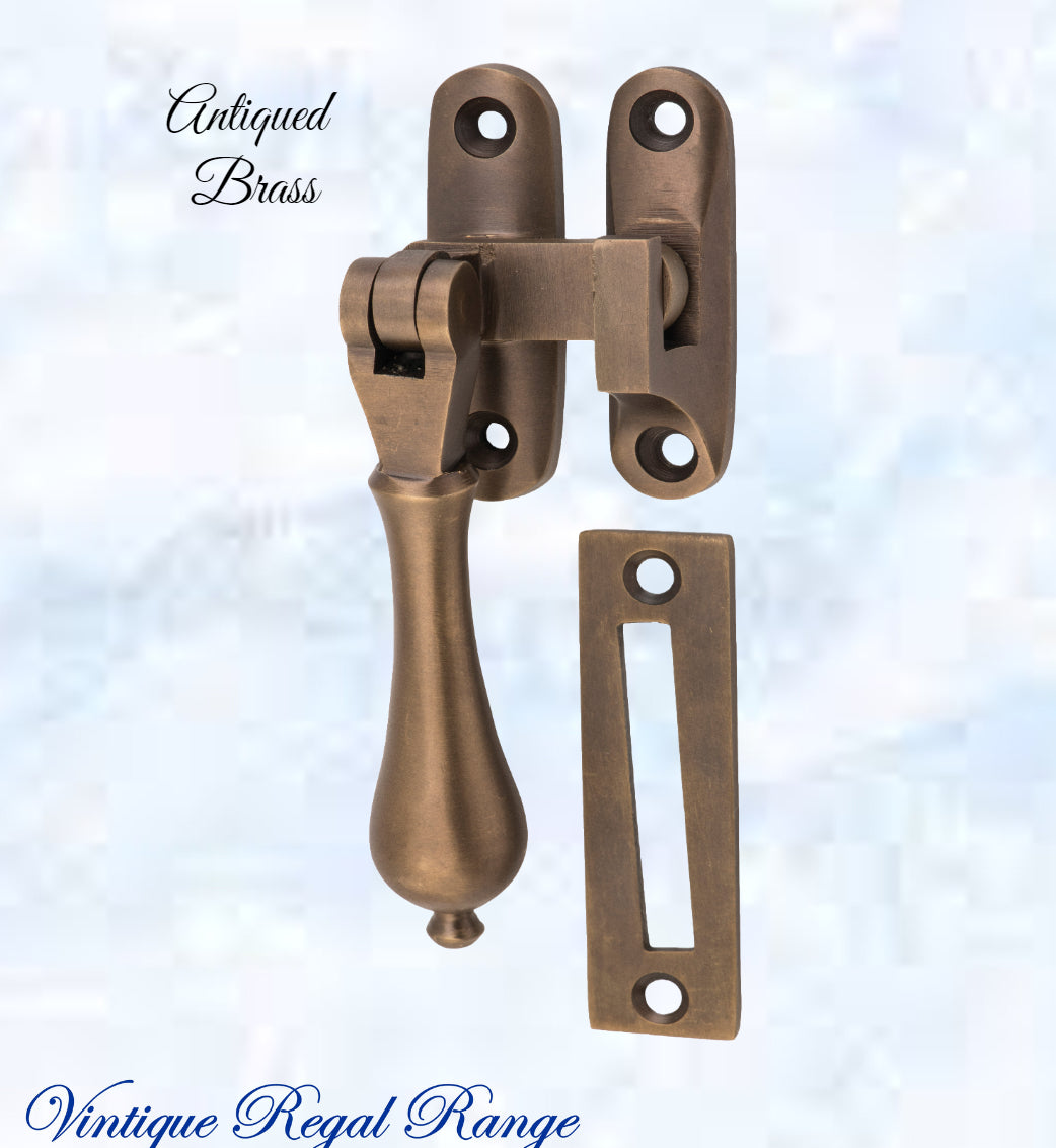 Antiqued brass teardrop window fastener 40 x 95mm-Vintique Concepts