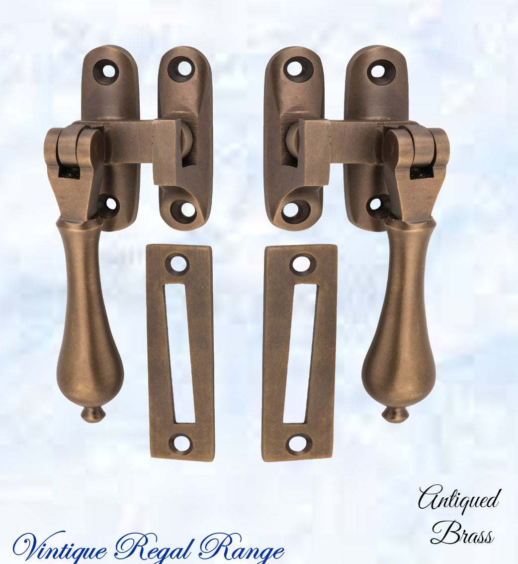 Antiqued brass teardrop window fastener 40 x 95mm-Vintique Concepts