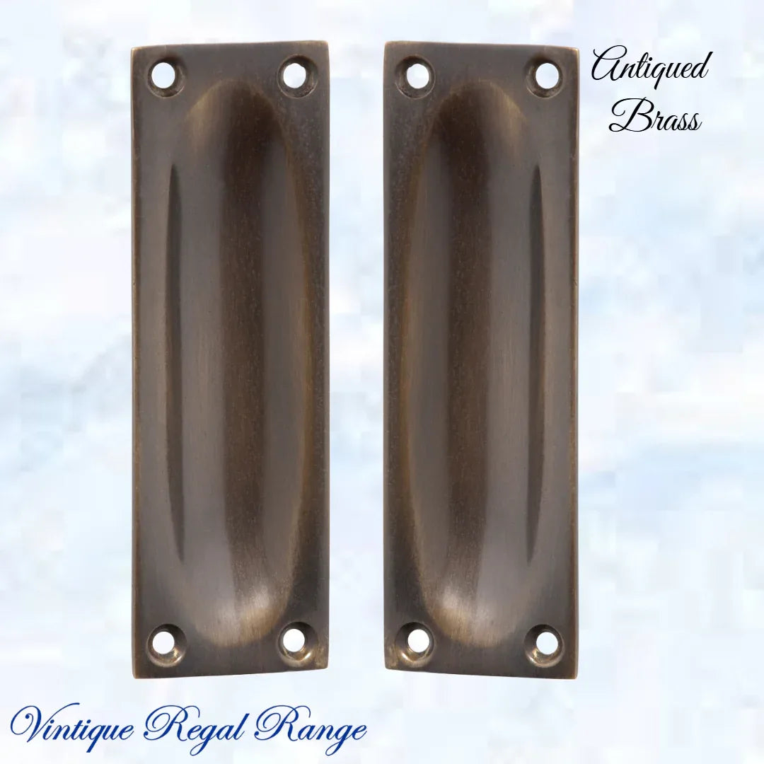 Classico Antiqued Brass Flush Pull door handle 88mm x 28mm - Vintique Concepts