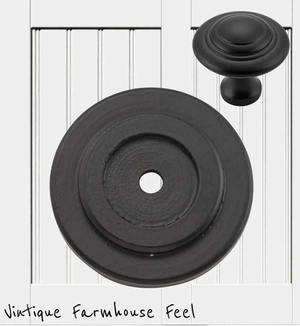 Farmhouse Satin Black Iron Ringed Knob (3 sizes) - Vintique Concepts