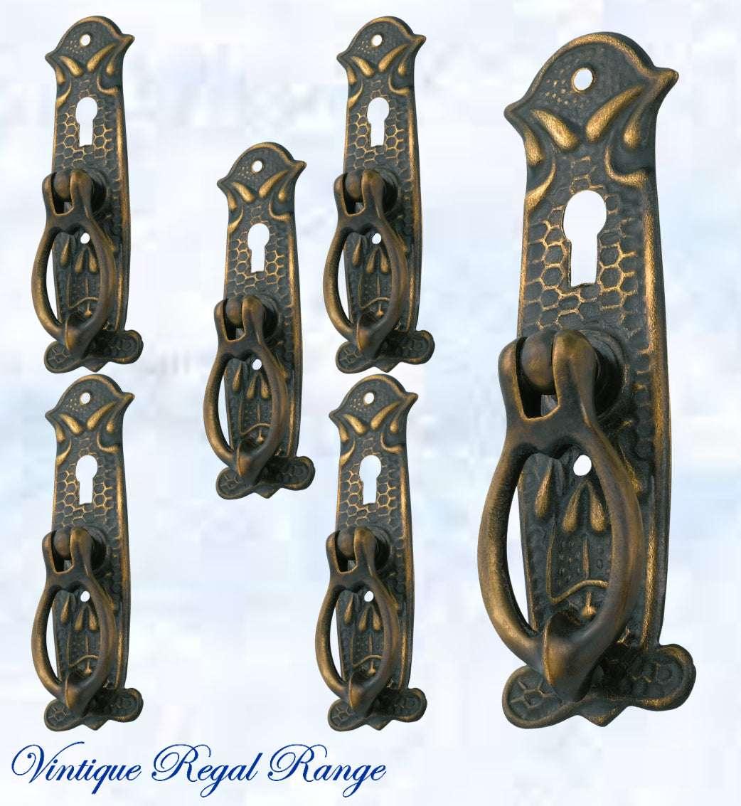 Regal Keyhole Drop Ring Antiqued Brass Drawer handle - Vintique Concepts