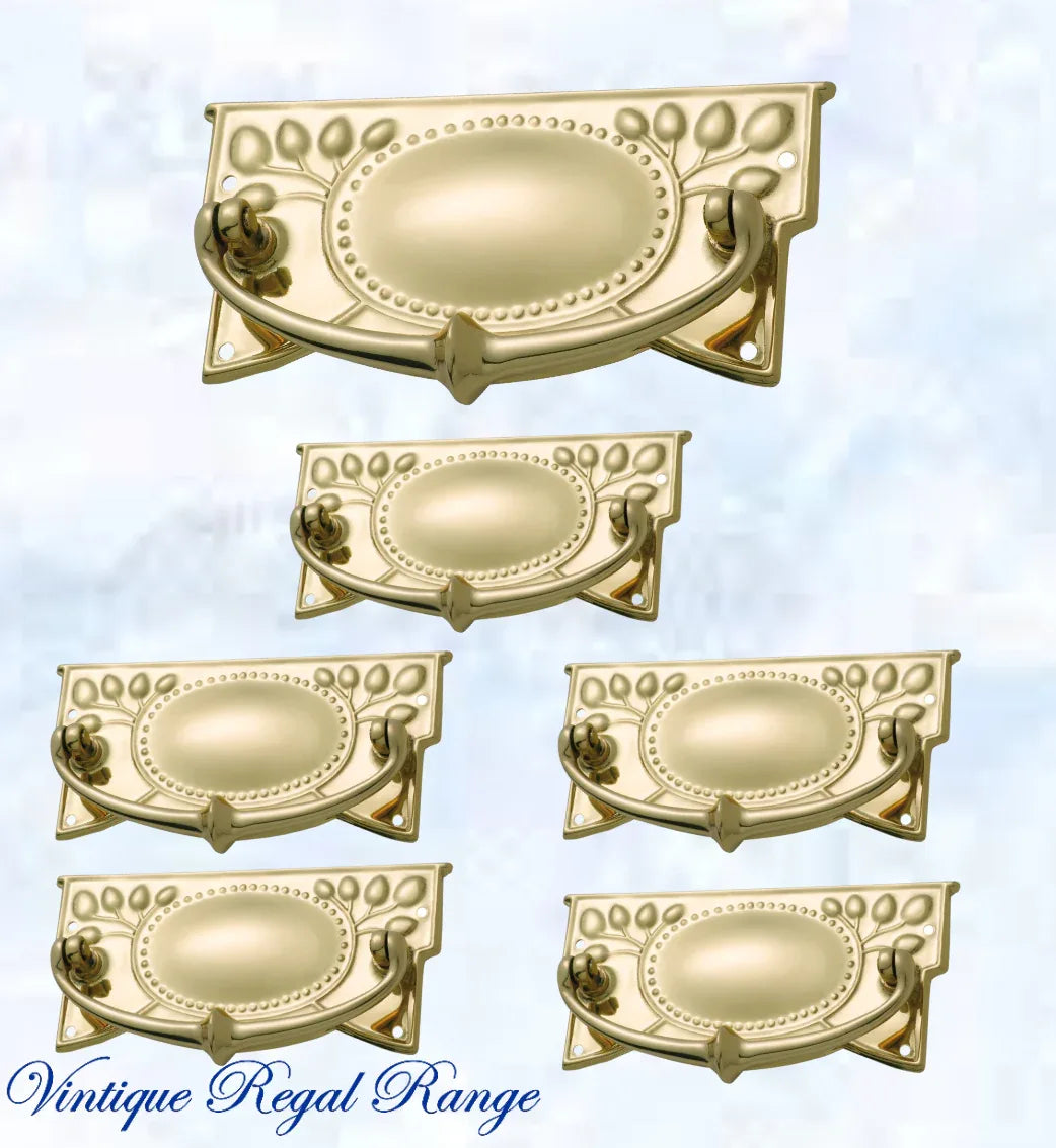 Regal Victorian large Square swing Polished Brass Drawer handle - Vintique Concepts