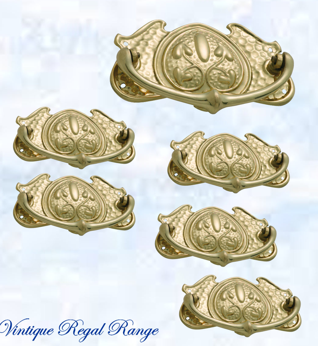 Regal Victorian Standard Ornate swing Polished Brass Drawer handle-Vintique Concepts