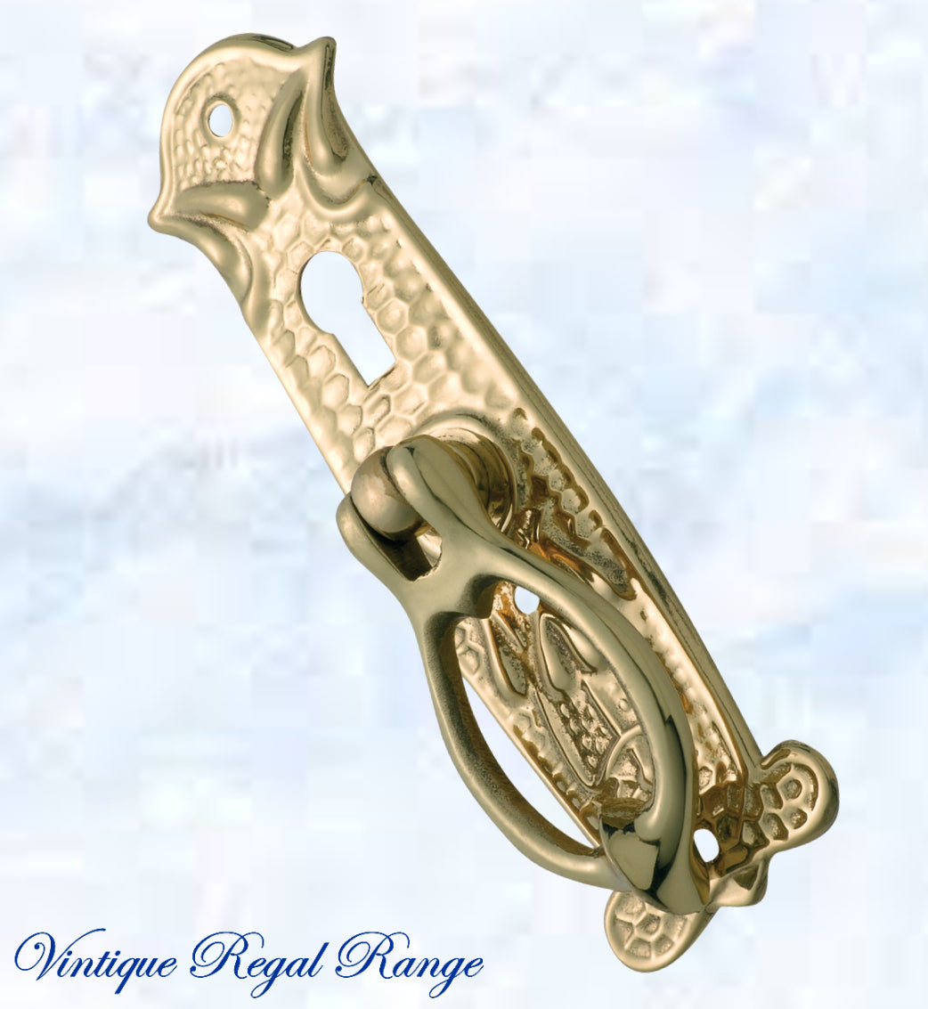 Regal Keyhole Drop Ring Polished Brass Drawer handle-Vintique Concepts
