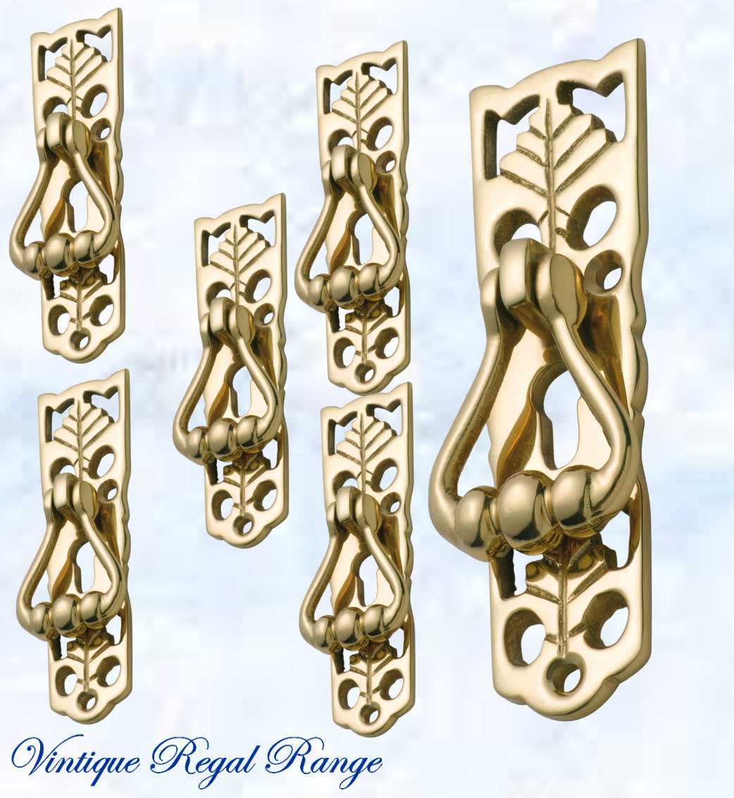 Regal 3 Ball Drop Ring Polished Brass Drawer handle-Vintique Concepts