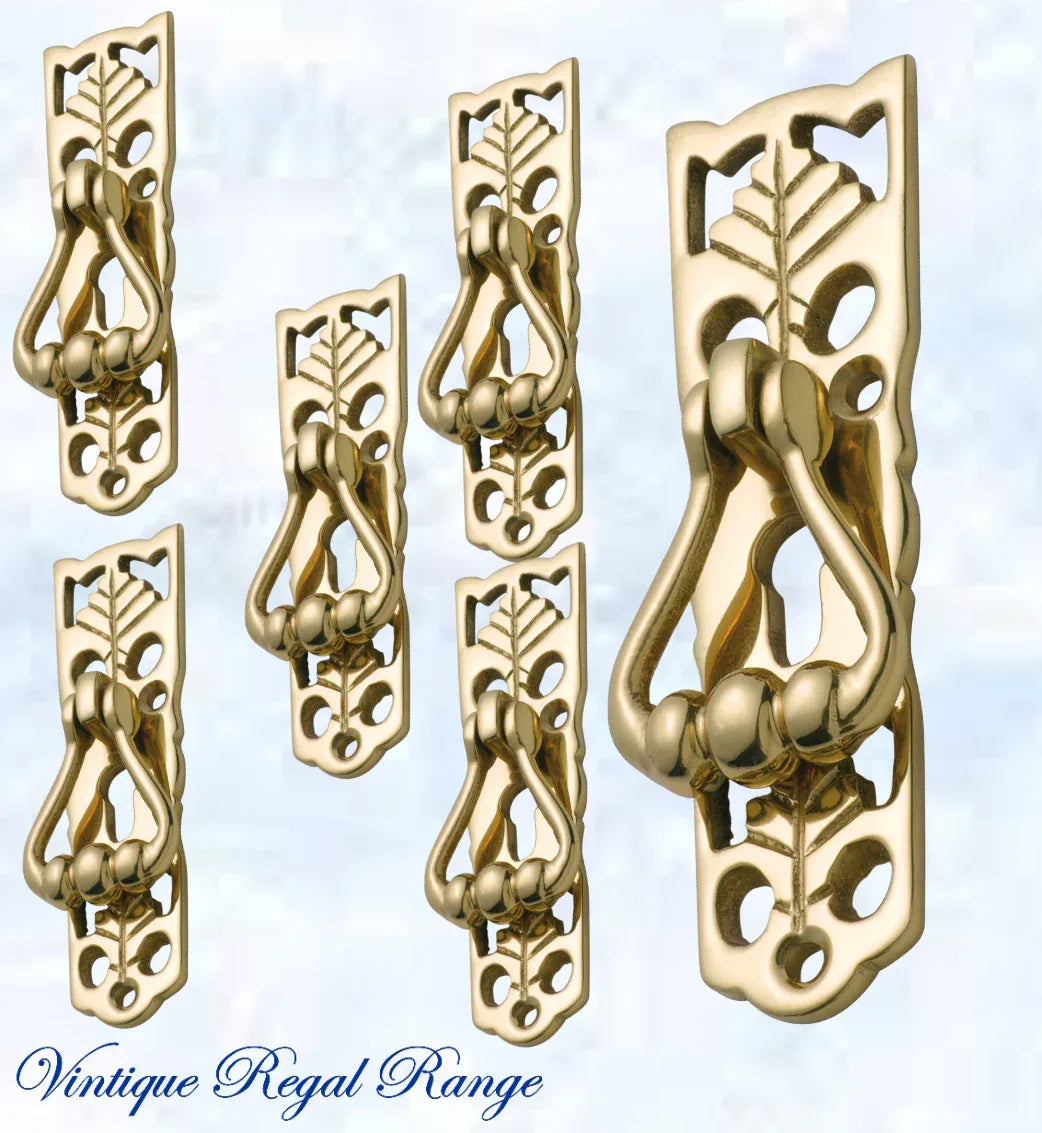 Regal 3 Ball Drop Ring Polished Brass Drawer handle - Vintique Concepts