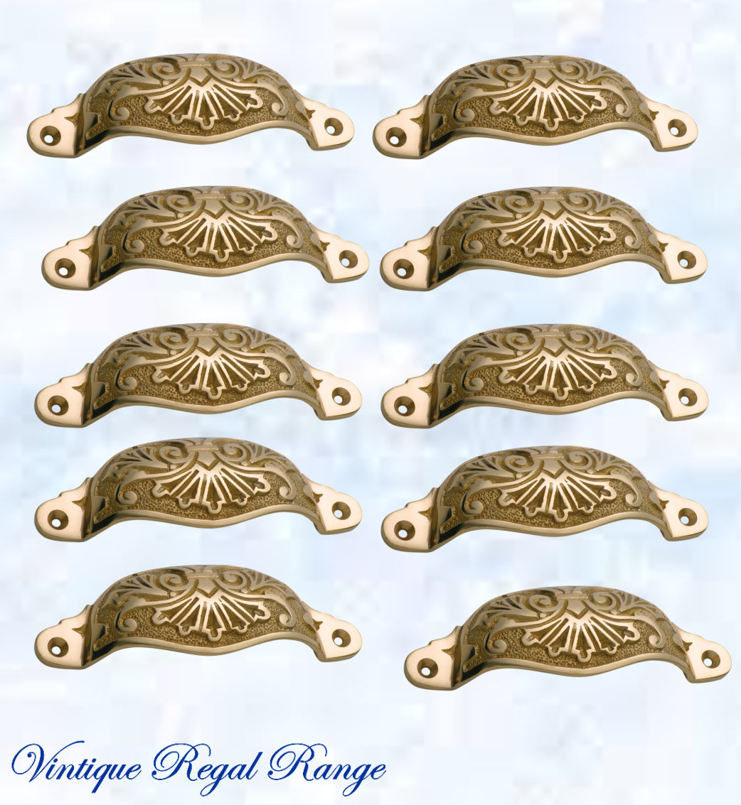 Regal Polished Brass Victoria's Ornate Cup Drawer pull 110mm Long-Vintique Concepts