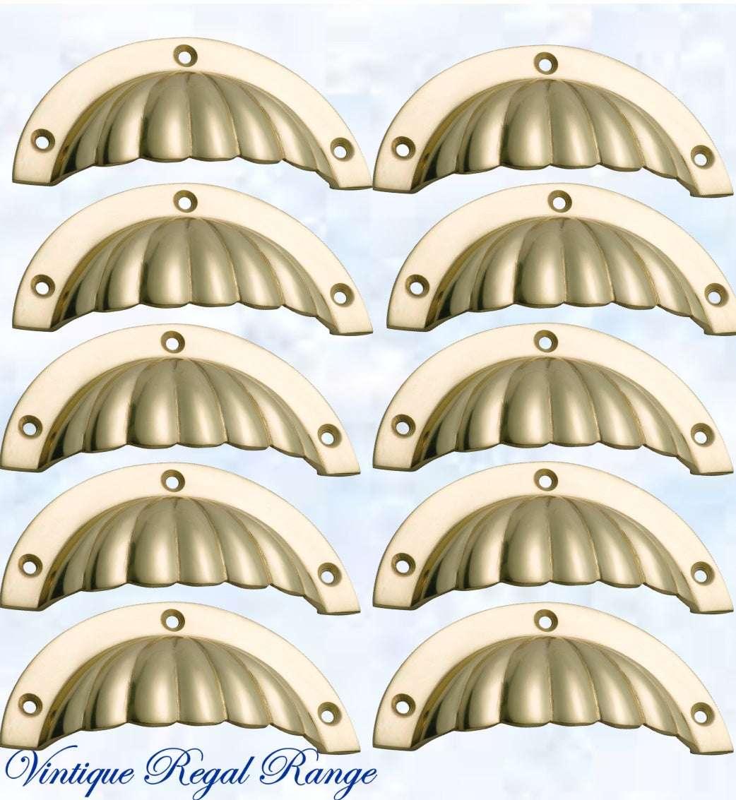 Regal Polished Brass Scallop Cup Drawer pull - Vintique Concepts