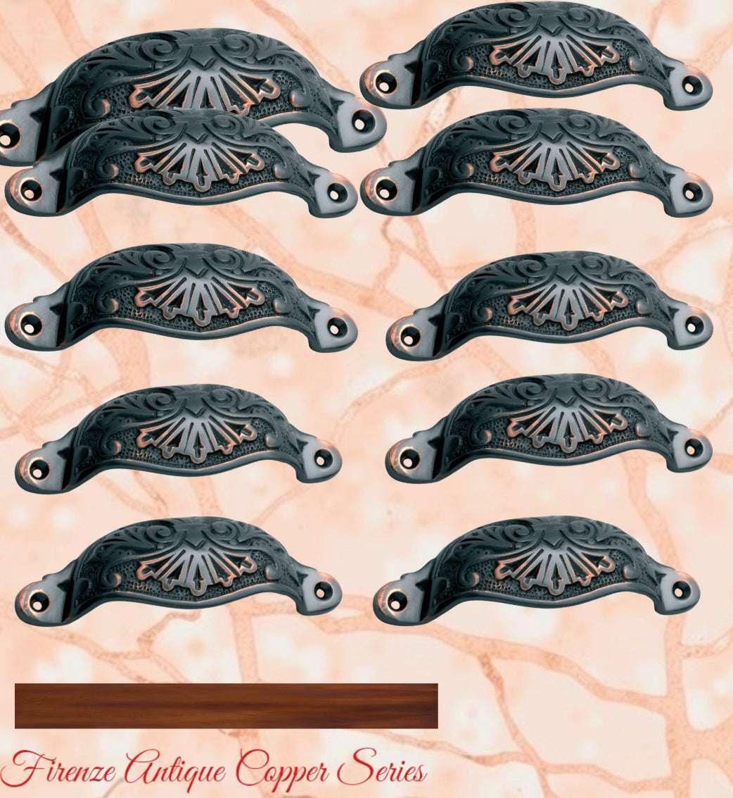 Regal Antiqued Copper Victoria's Ornate Cup Drawer pull 110mm Long - Vintique Concepts