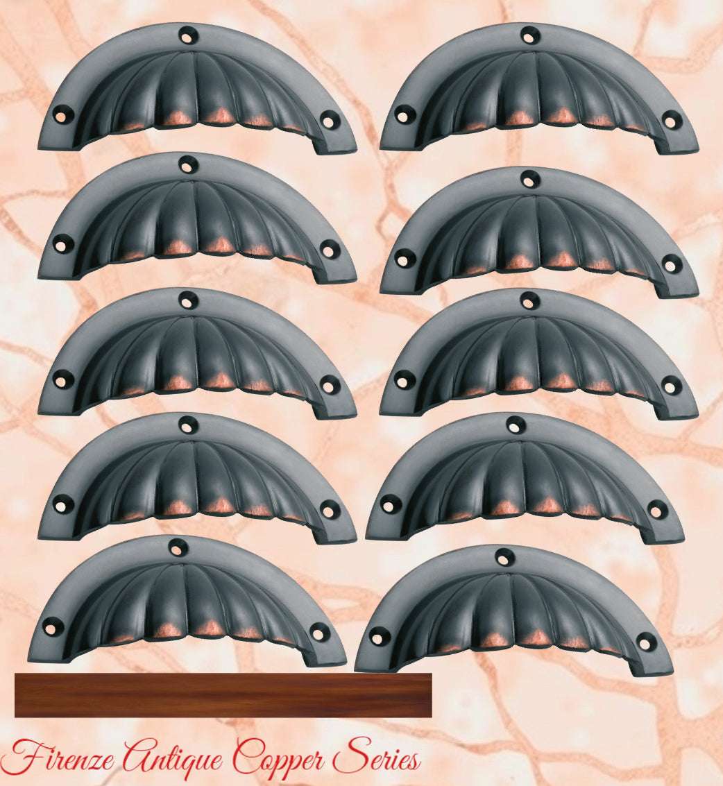Regal Antiqued Copper Scallop Cup Drawer pull-Vintique Concepts