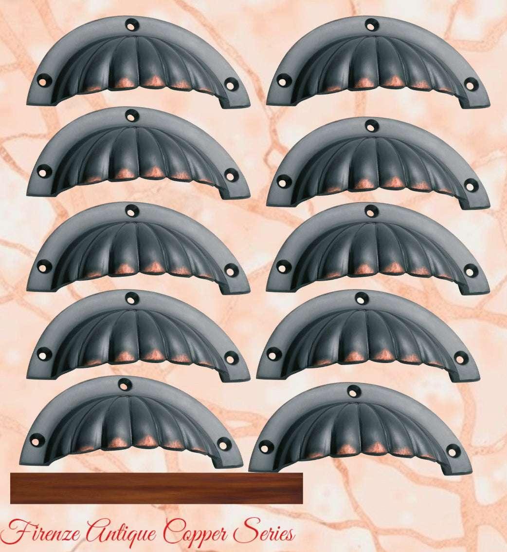 Regal Antiqued Copper Scallop Cup Drawer pull - Vintique Concepts