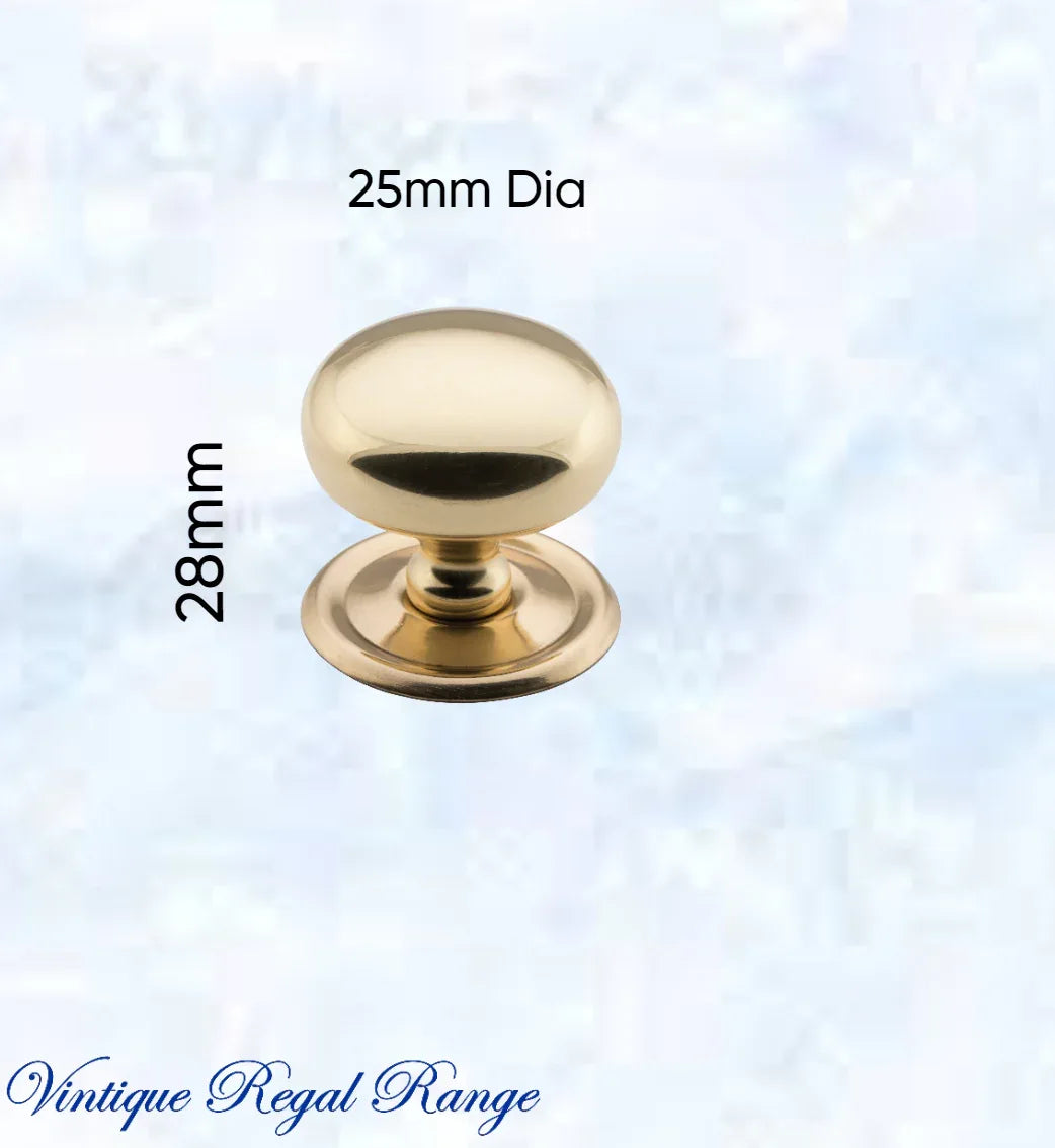 Regal Classico Solid Polished Brass Cabinet knob (4 sizes) - Vintique Concepts
