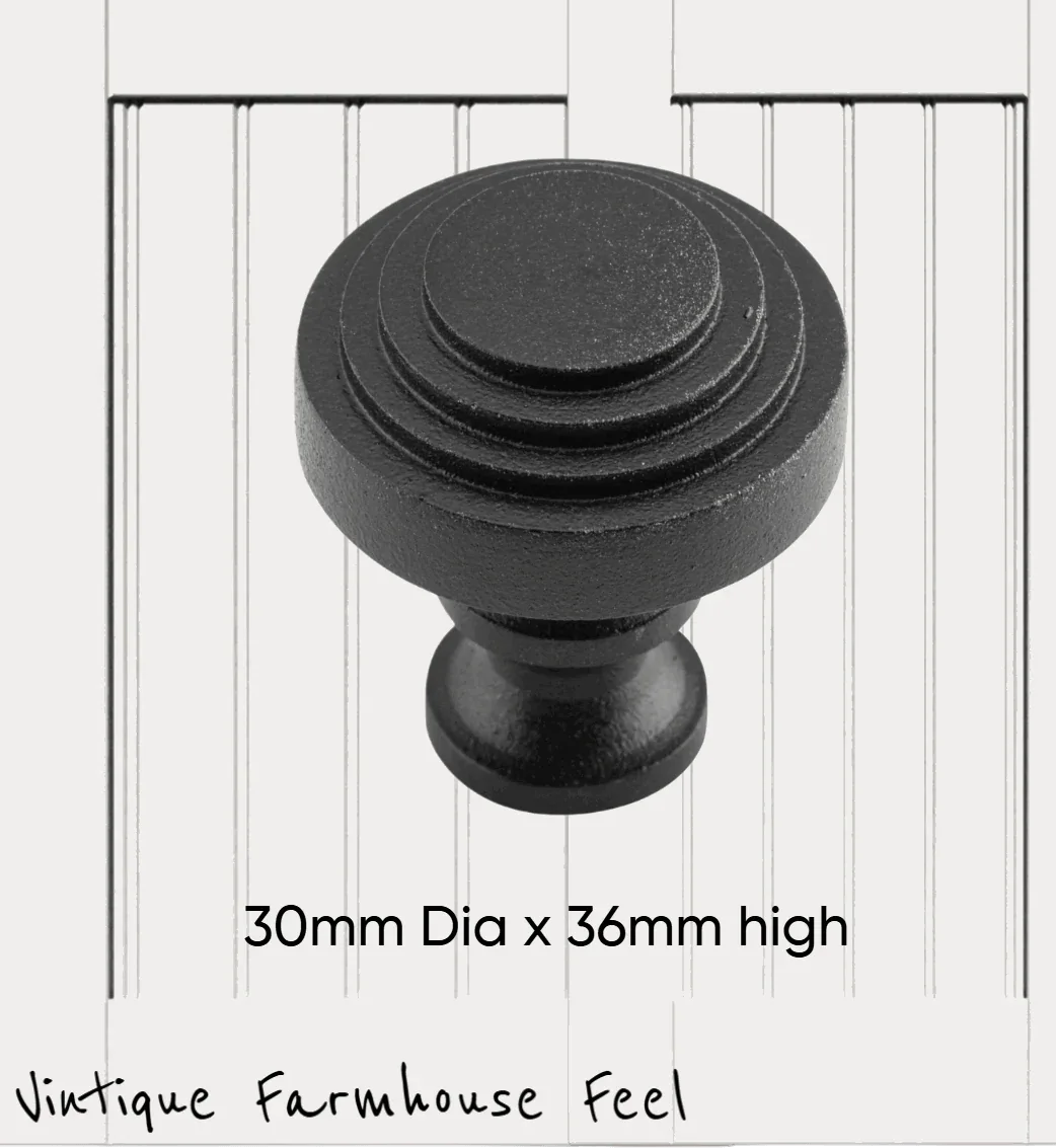 Farmhouse Satin Black Iron Circle Steps Knob 30mm dia - Vintique Concepts