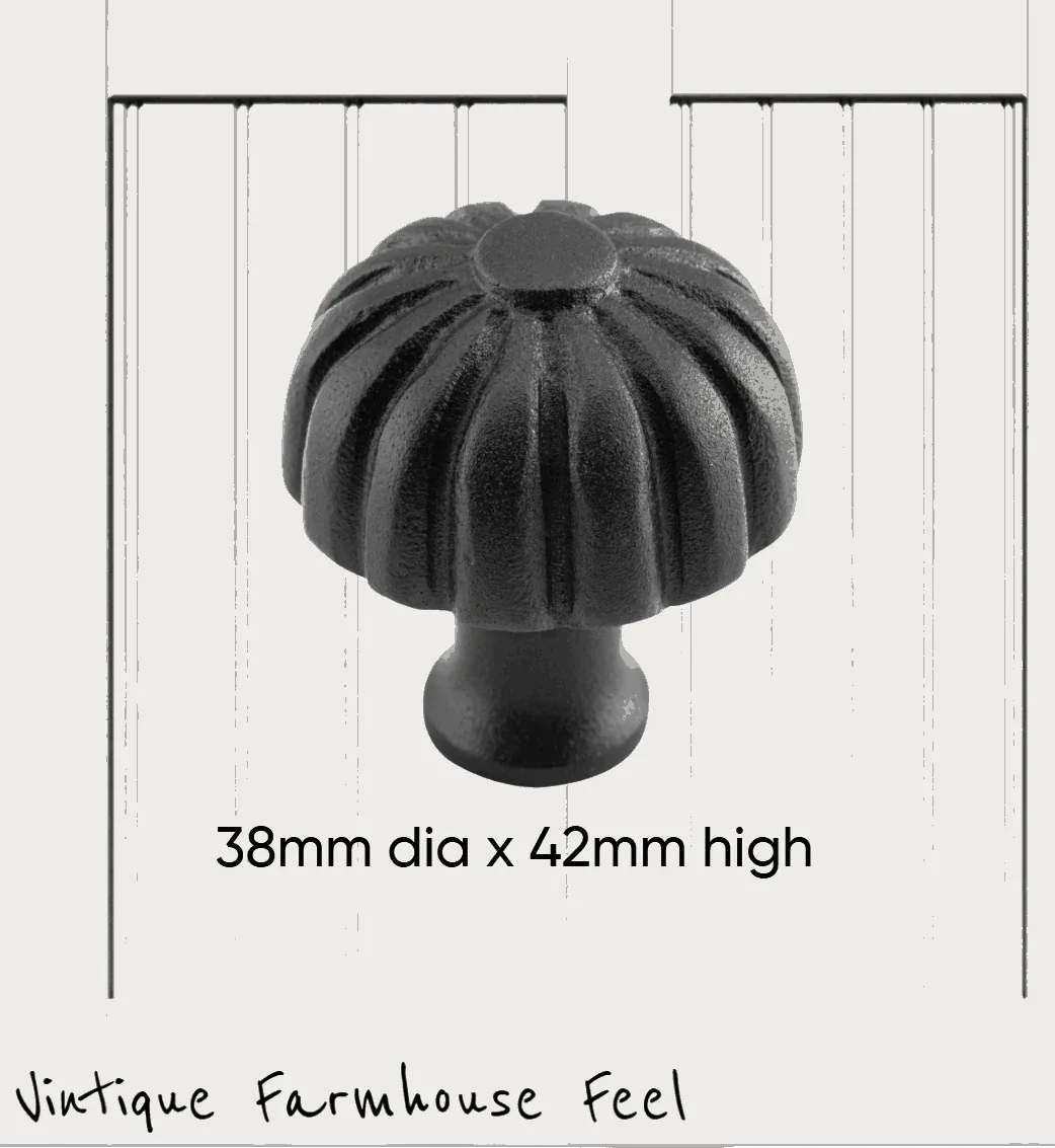 Farmhouse Satin Black Iron Pumpkin Knob (2 sizes) - Vintique Concepts
