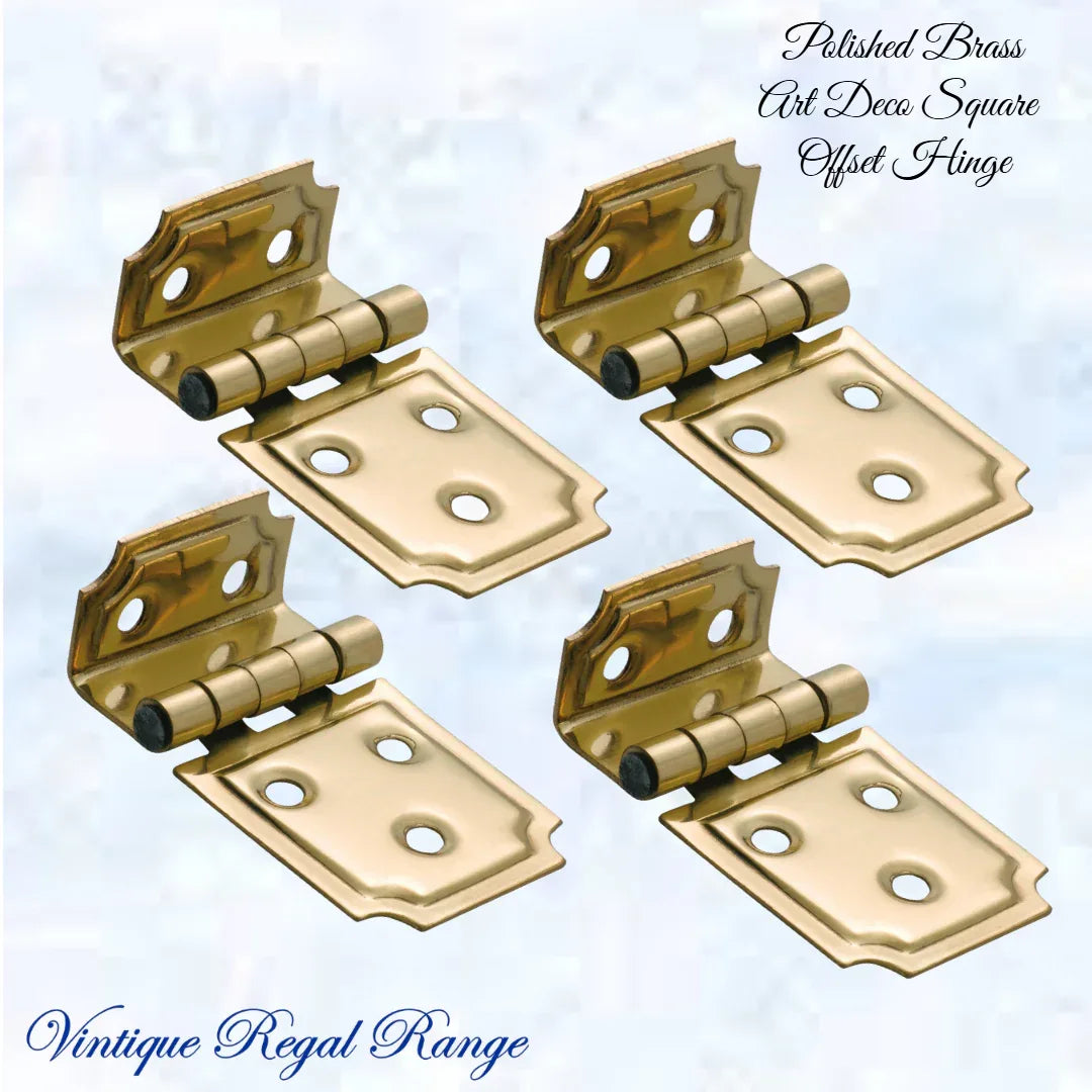 Art Deco Square offset polished brass Hinge - Vintique Concepts