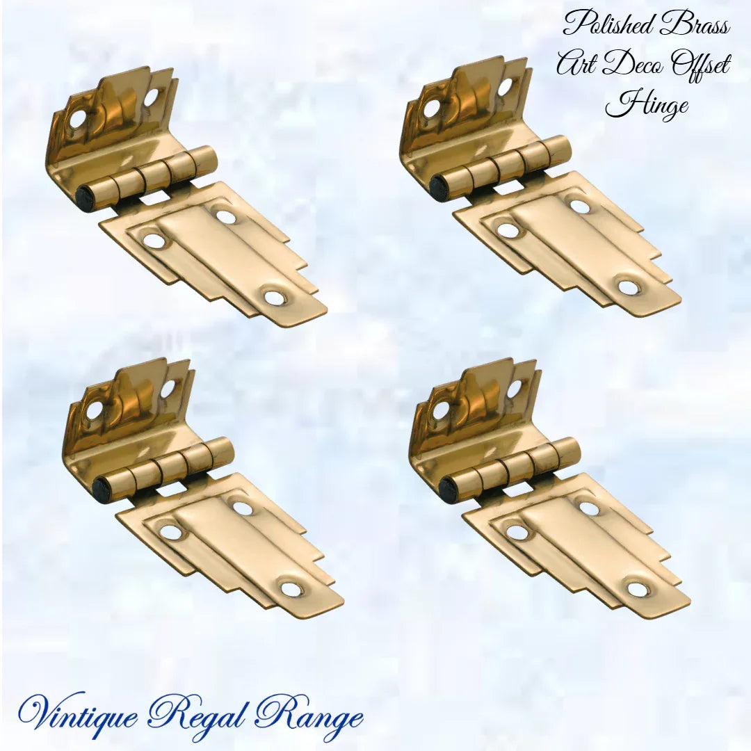 Art Deco decorative offset polished brass Hinge - Vintique Concepts
