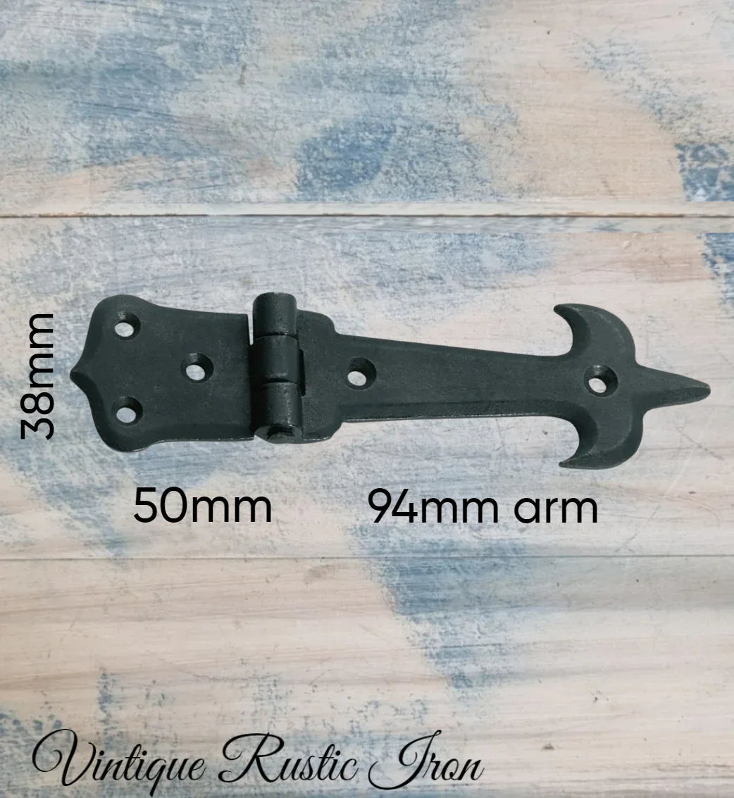 Rustic Iron Tower Long door or gate hinge 94mm arm - Vintique Concepts