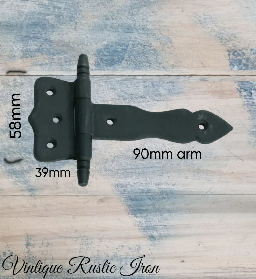 Rustic Iron Henry's Long Tonge door or gate hinge 90mm arm - Vintique Concepts