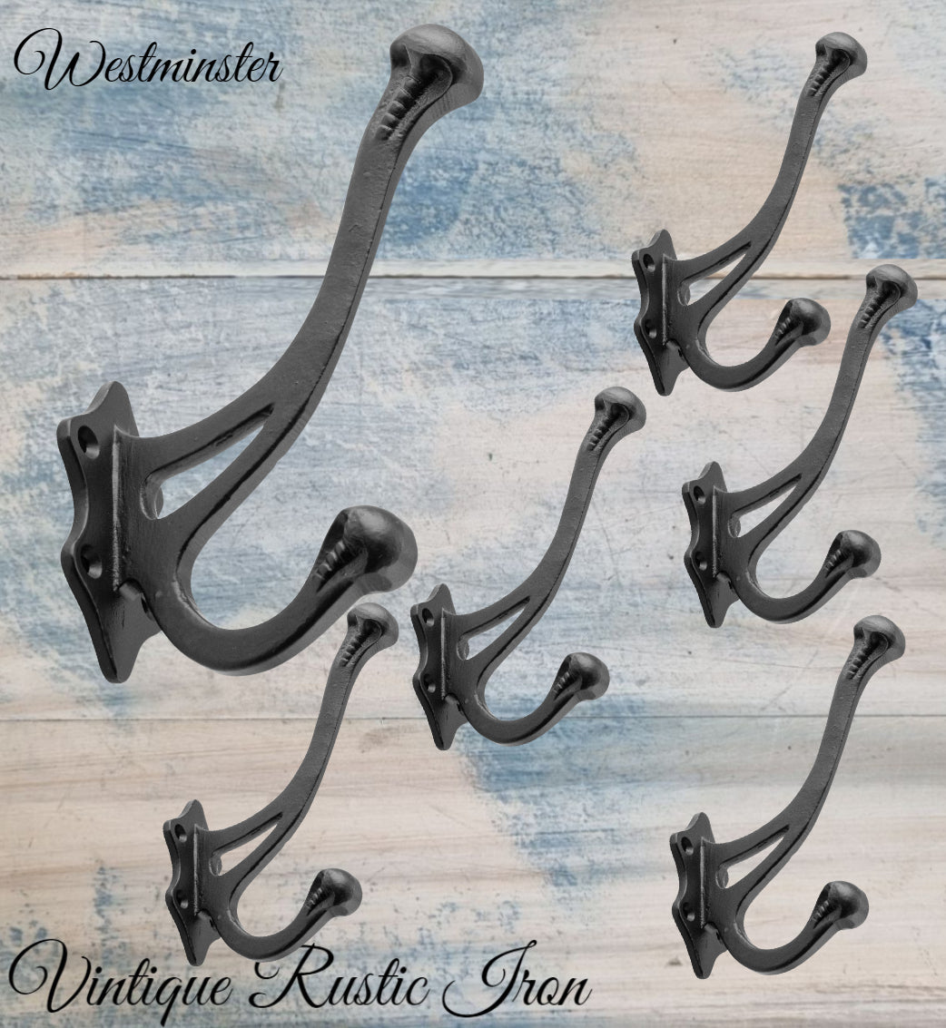 Antique Westminster Large  Black Iron Coat & Hat Hook 145 x 100mm-Vintique Concepts