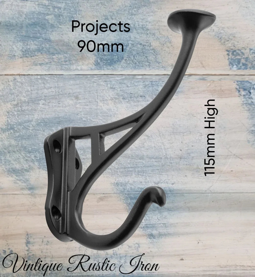 Antique Black Iron Coat Hook - Disc Design, 115mm x 90mm - Vintique Concepts