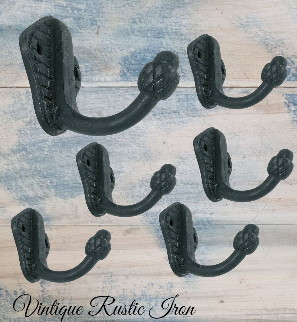 Rustic Iron Acorn single prong robehook 45mm high-Vintique Concepts