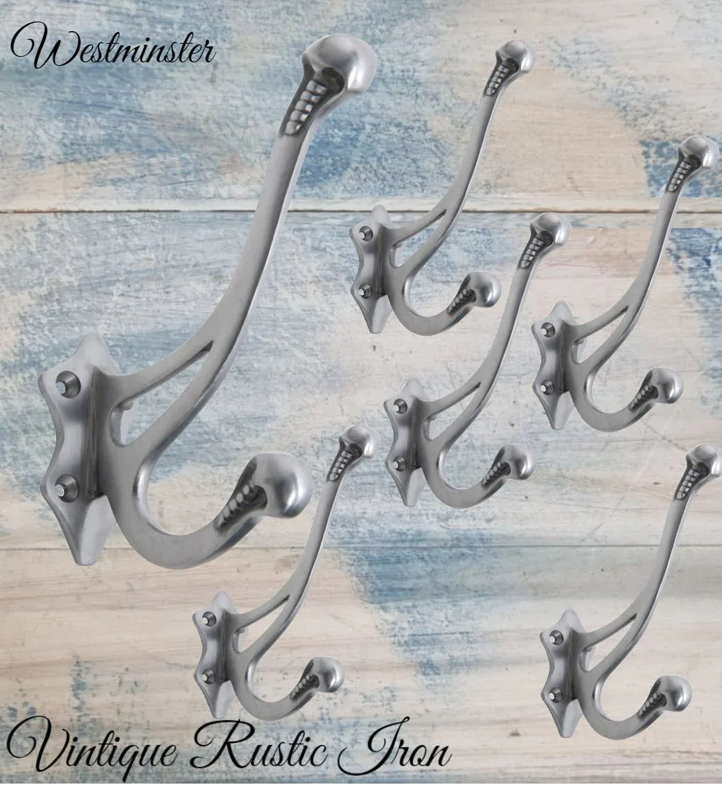 Antique Westminster Large Polished Iron Coat & Hat Hook 145 x 100mm - Vintique Concepts