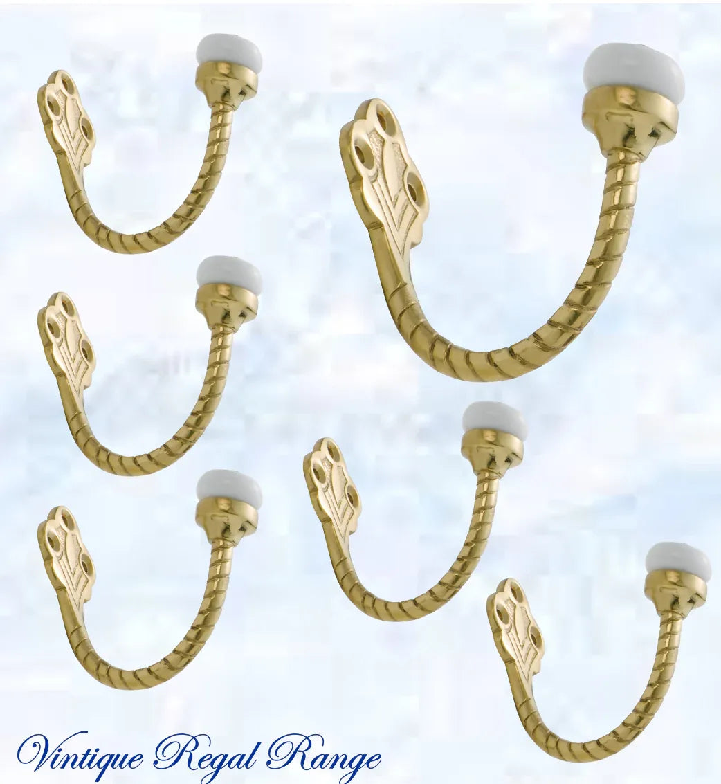 Polished Brass Robe Single Prong Robe Hook w/-Porcelain 60mmH - Vintique Concepts