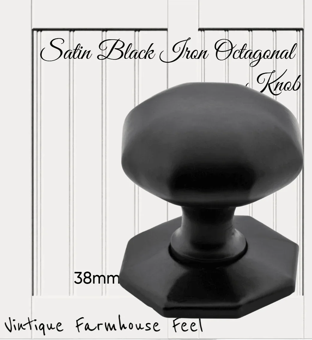 Farmhouse Satin Black Iron Octagonal Knob with Backplate (3 sizes) - Vintique Concepts