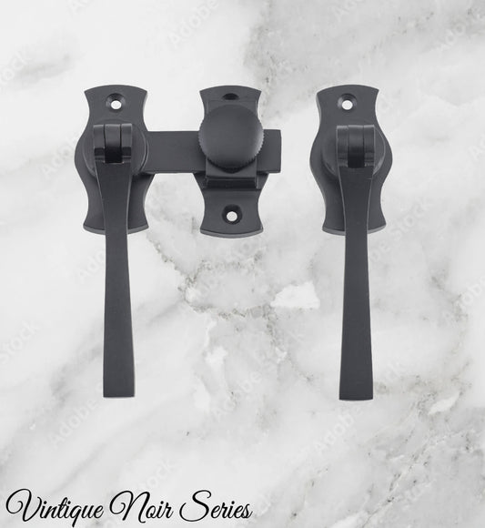 Noir matt Black electroplated Brass French door Square drop handle set-Vintique Concepts