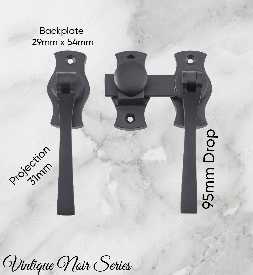 Noir matt Black electroplated Brass French door Square drop handle set-Vintique Concepts