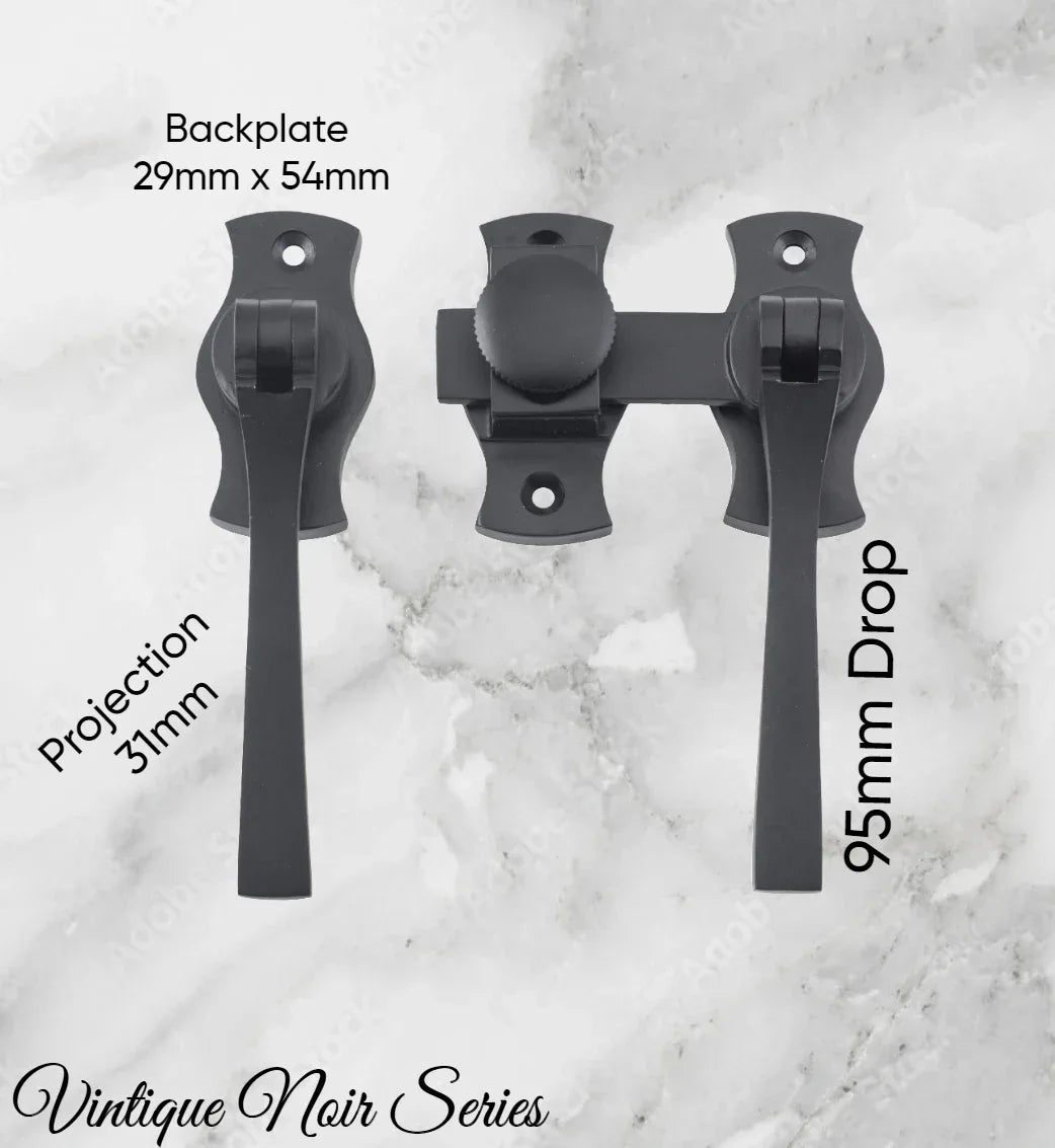 Noir matt Black electroplated Brass French door Square drop handle set - Vintique Concepts