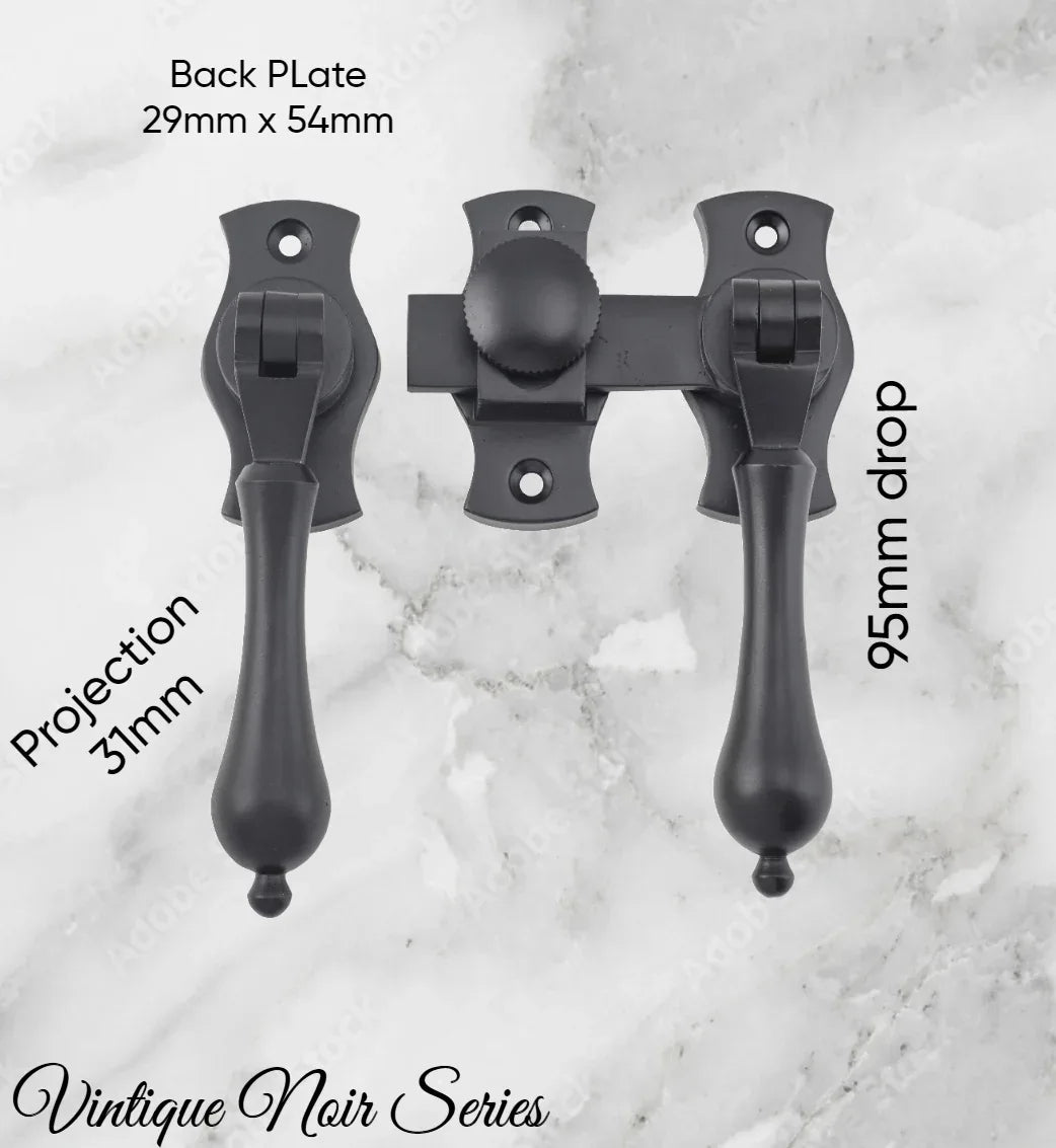 Noir matt Black electroplated Brass French door Teardrop handle set - Vintique Concepts