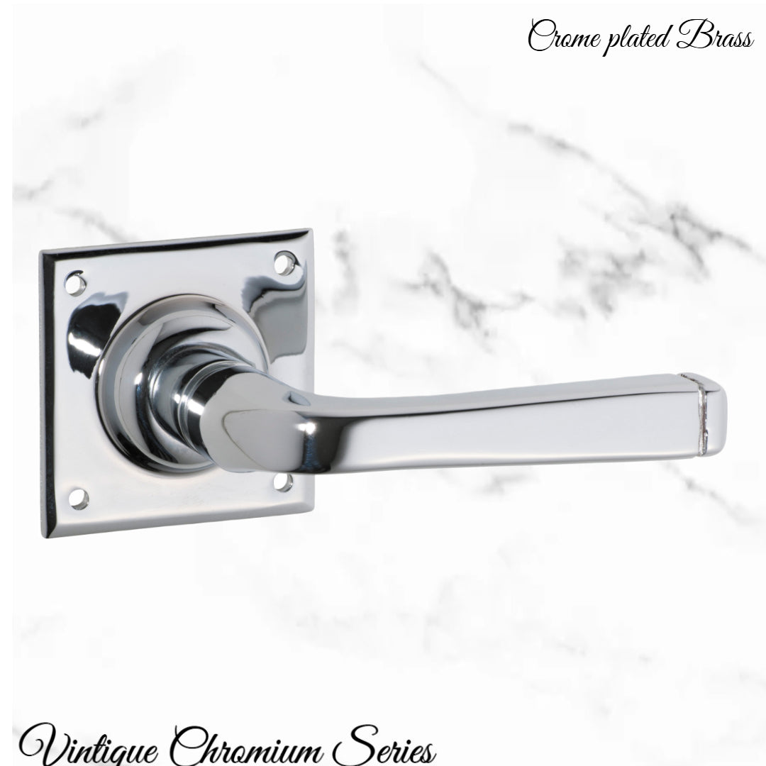 Ponsonby Square Chrome plated lever door handle 60x60mm-Vintique Concepts