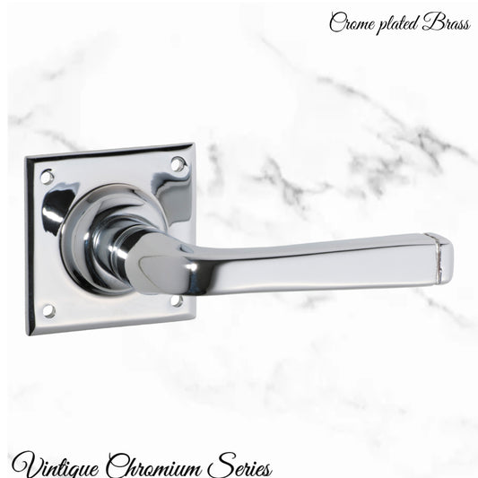 Ponsonby Square Chrome plated lever door handle 60x60mm-Vintique Concepts