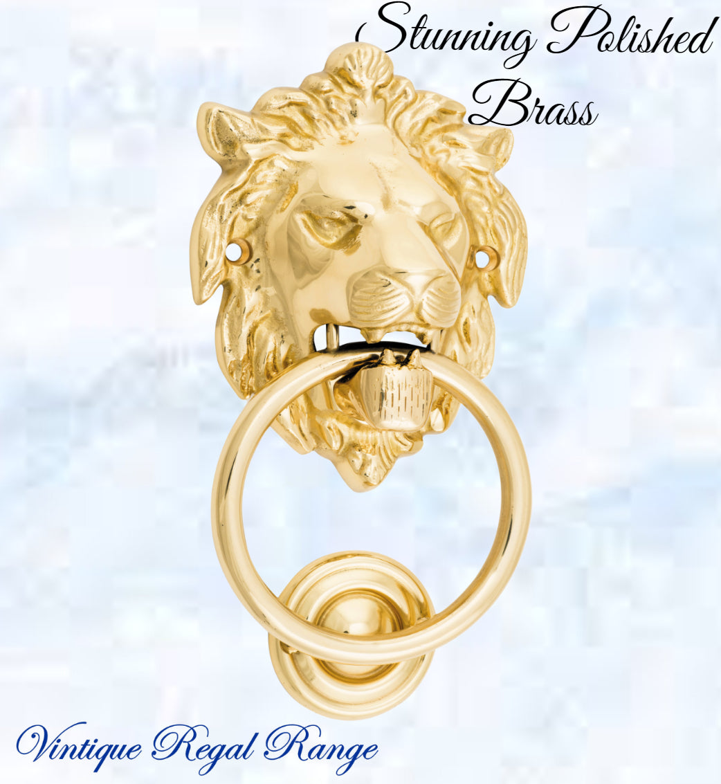 Polished Brass Lion Head door Knocker 100mm ring-Vintique Concepts