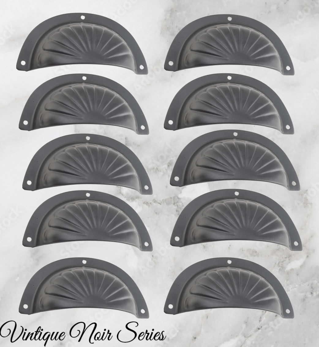 Noir Series Matt Black Brass Classico Fluted Cup Drawer pull-Vintique Concepts