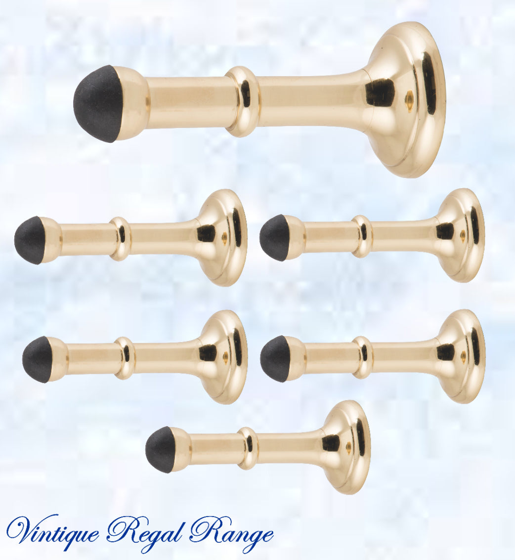 Polished Brass Classic rubber door stop 100mm Long-Vintique Concepts
