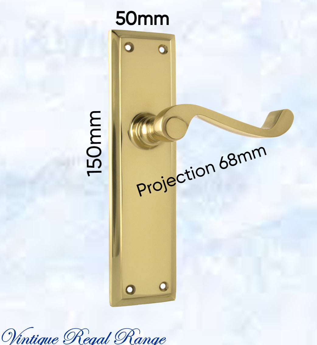 Polished Brass Rect plate/ Wave lever door handle 200x50mm-Vintique Concepts