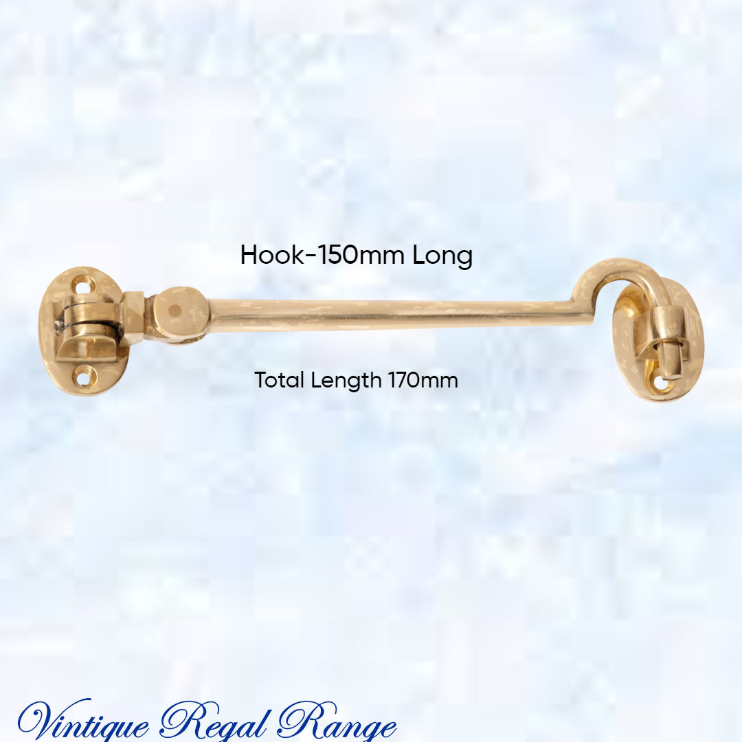 Polished Brass Cabin Hook 170mm Long (150mm Hook)-Vintique Concepts