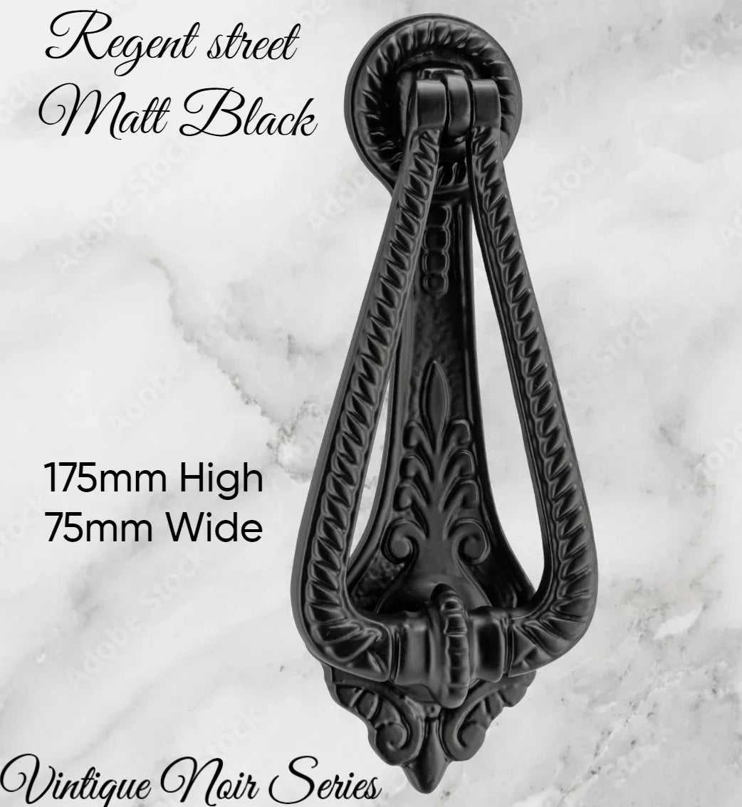 REGENT STREET Matt Black Door Knocker - Vintique Concepts