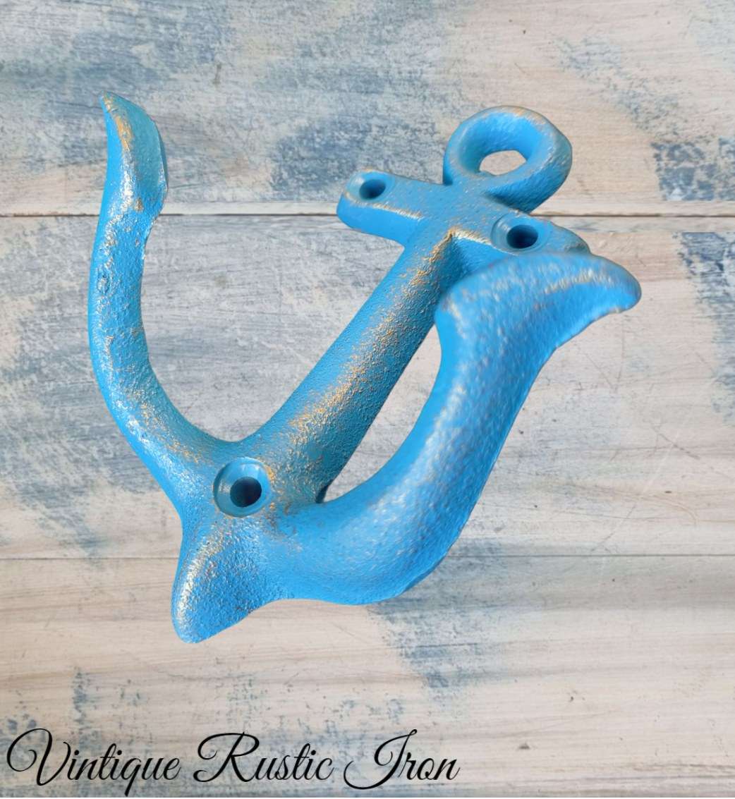 Cast Iron Nautical Blue anchor coat hook-Vintique Concepts