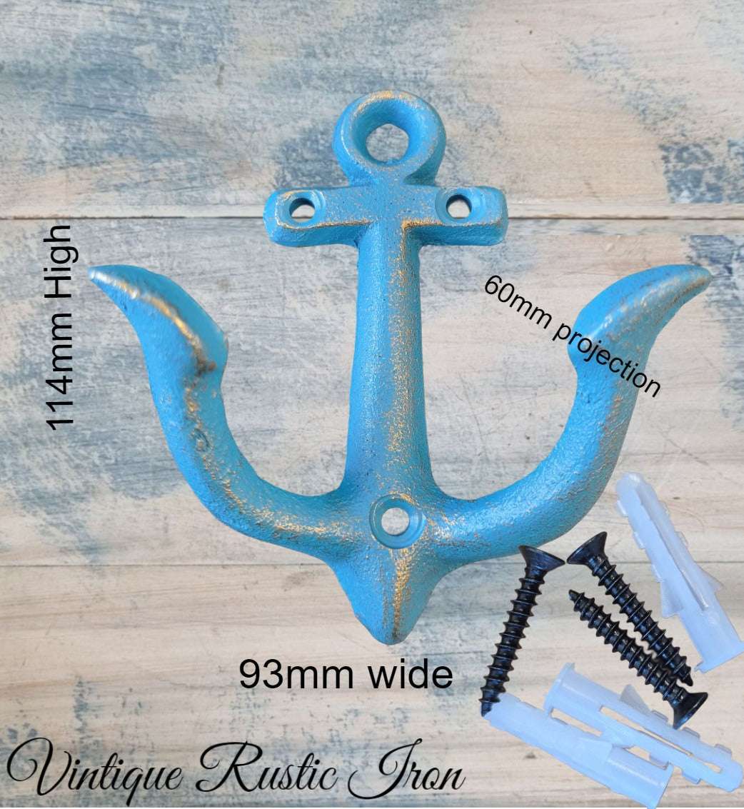Cast Iron Nautical Blue anchor coat hook-Vintique Concepts