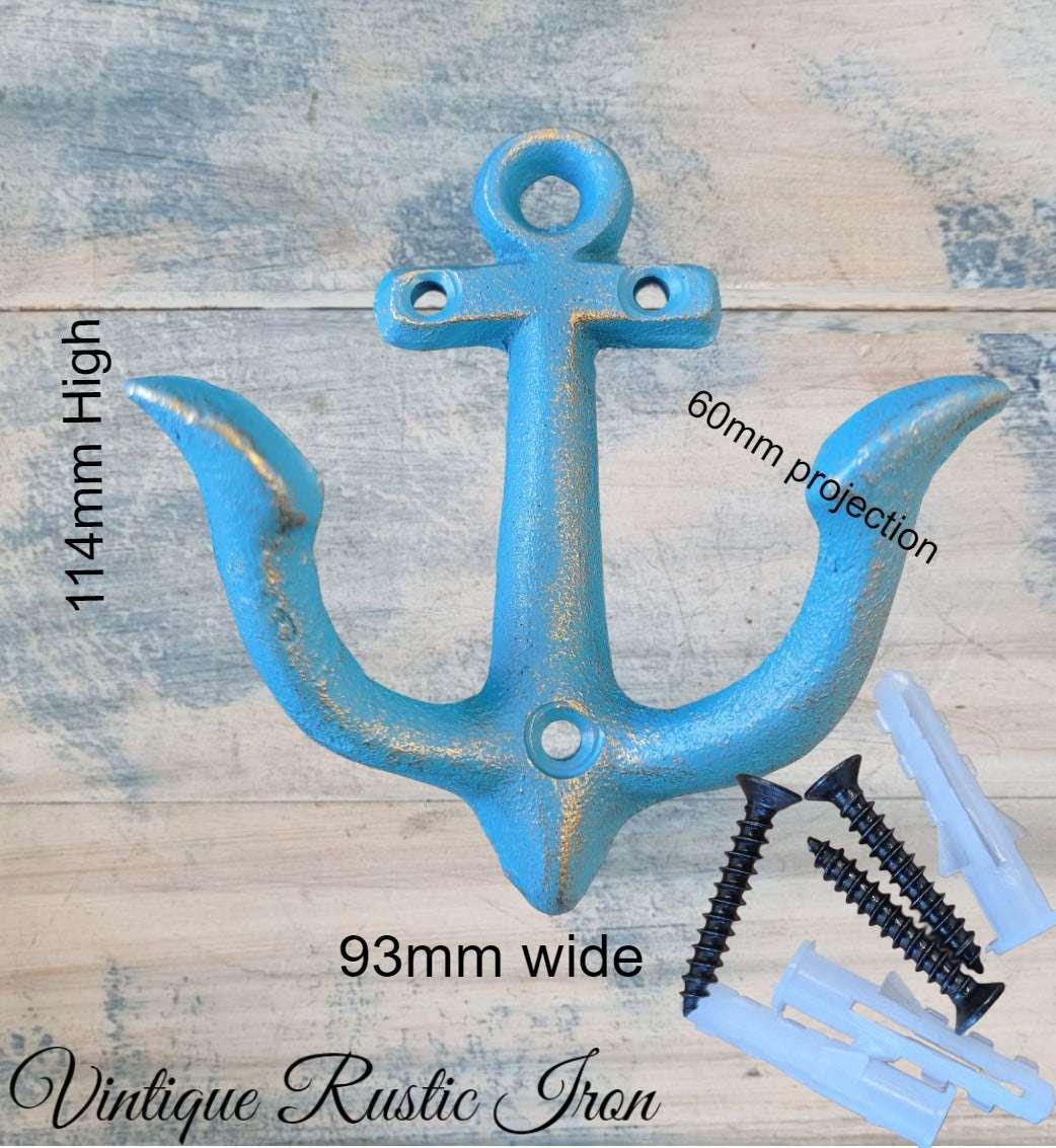 Cast Iron Nautical Blue anchor coat hook - Vintique Concepts