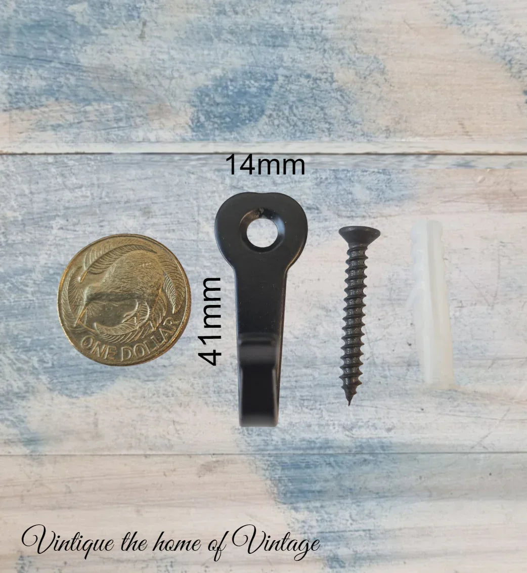 Heavy duty black steel robe hook 41mm high - Vintique Concepts
