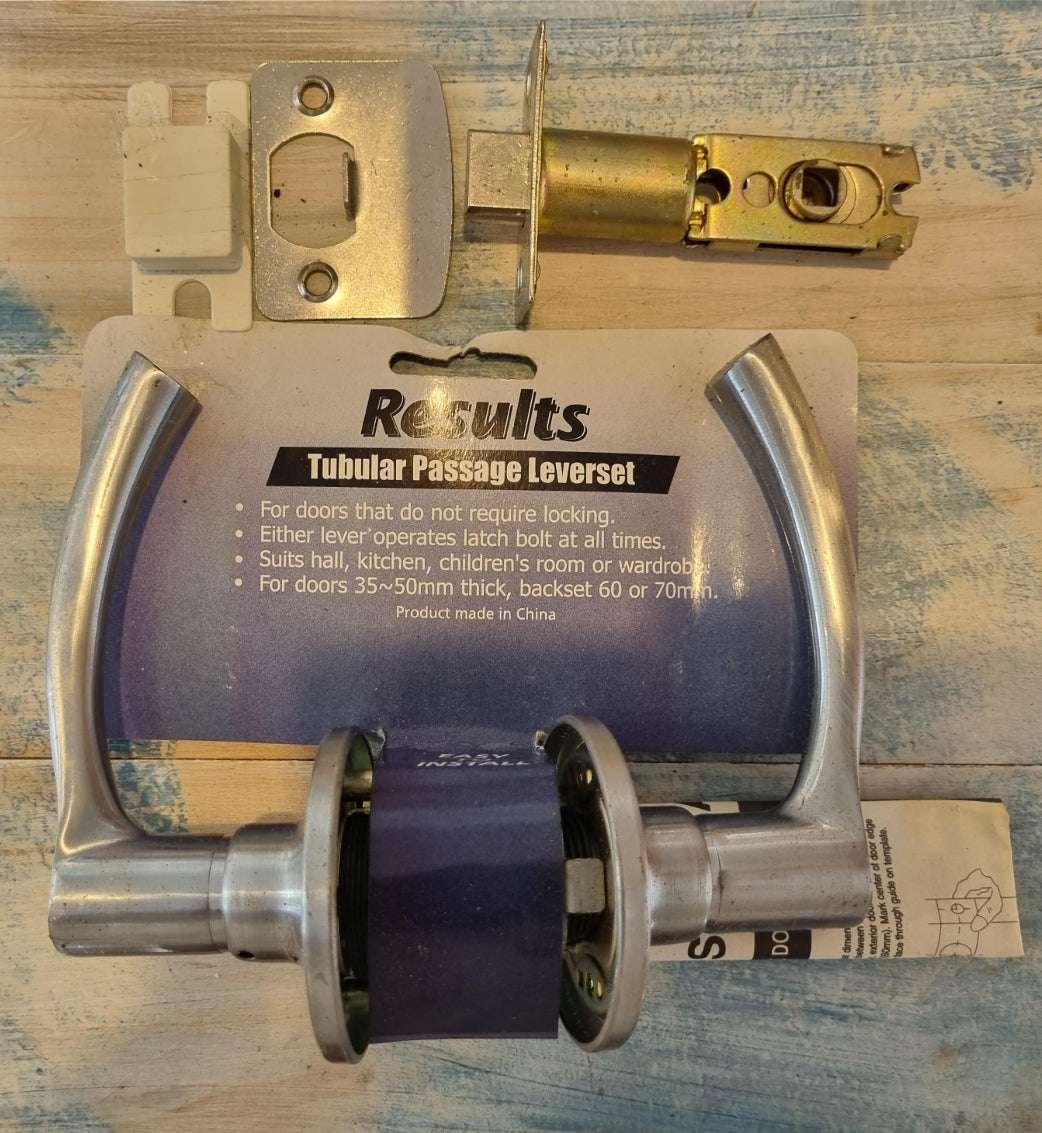 recycled results satin Chrome Tubular door lever set - Vintique Concepts
