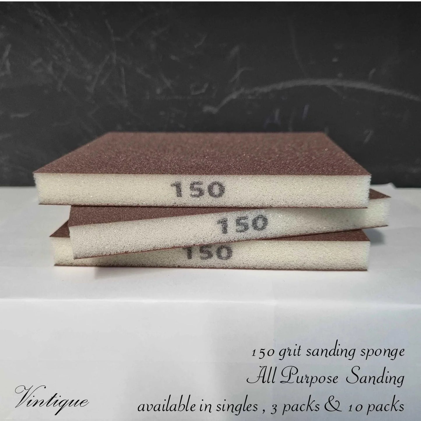 Abrasive Flexible Foam sanding Sponge pad-2 sided 150g 3 Pack - Vintique Concepts